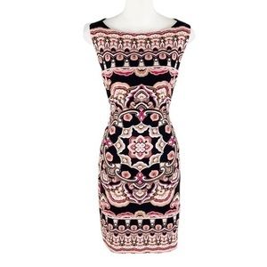 Cache black pink printed bodycon dress J2